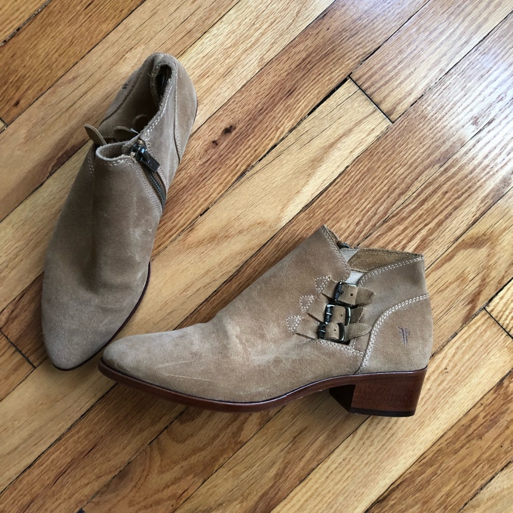Frye Belted Booties - Tan Suede 7.5 NWOT